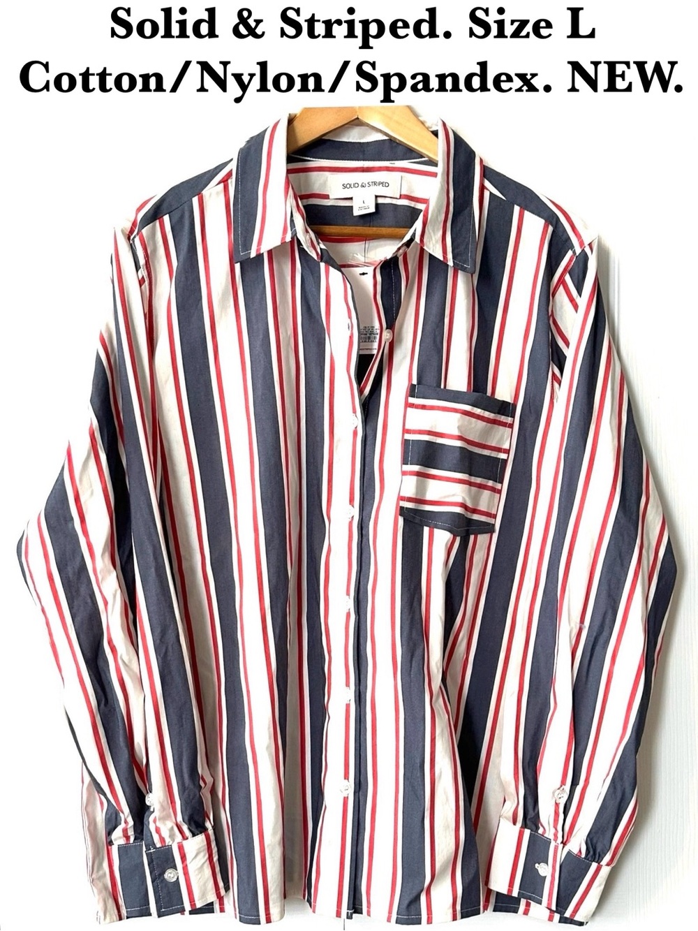 SOLID & STRIPED Striped Long-Sleeve Button-Down Casual Cotton Nylon Top Lightwei